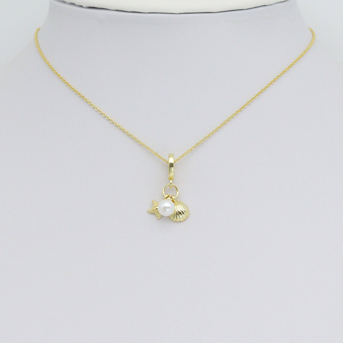 Pearl Gold Shell Starfish Charm Pendant, Sku#LD679