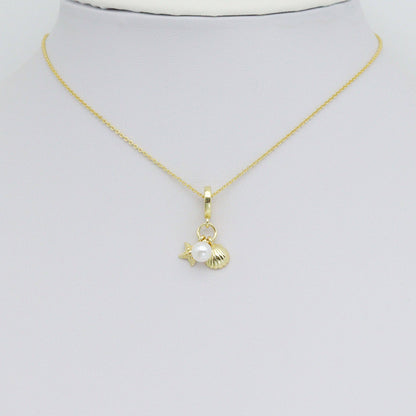 Pearl Gold Shell Starfish Charm Pendant, Sku#LD679