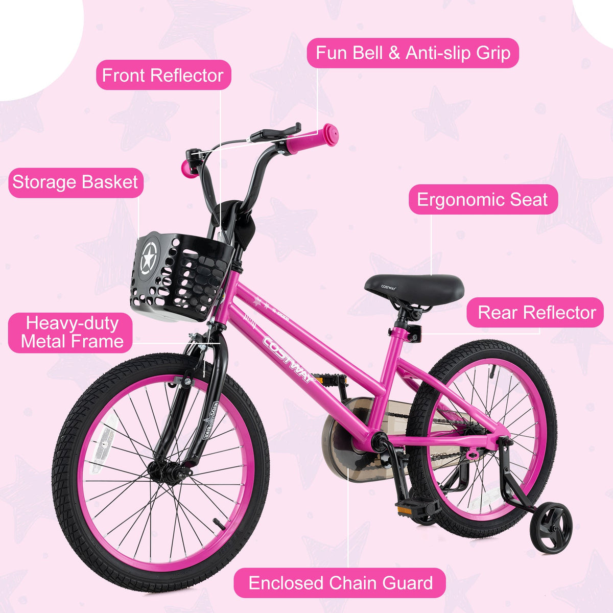 16 Inch Kids Bike Adjustable Bicycle with Front Basket for Children Aged 4-7 Years Old