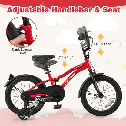 16 Inch Kids Bike Adjustable Bicycle with Reflectors and Bell for 4-7 Years Old