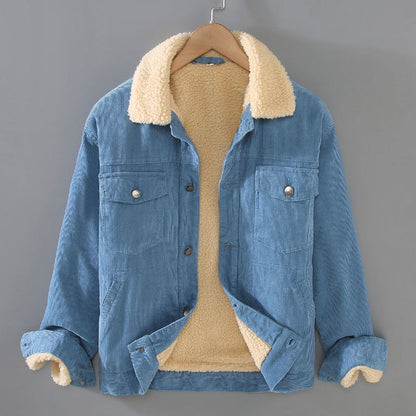 Men's Corduroy Workwear American Retro Lapels Jacket Heavy Imitation Lamb Wool Thickened Cotton-padded Coat