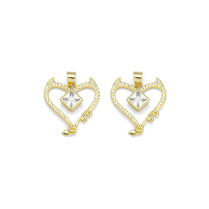 Gold Diamond CZ Heart Charm, Sku#LK888