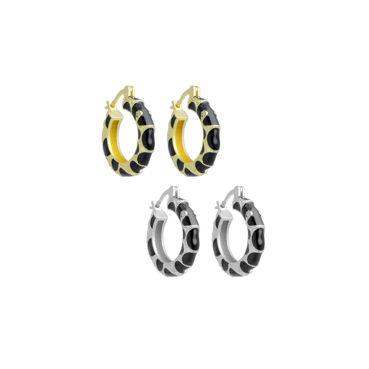 Black Enamel Round Hoop Earrings, Sku#A298