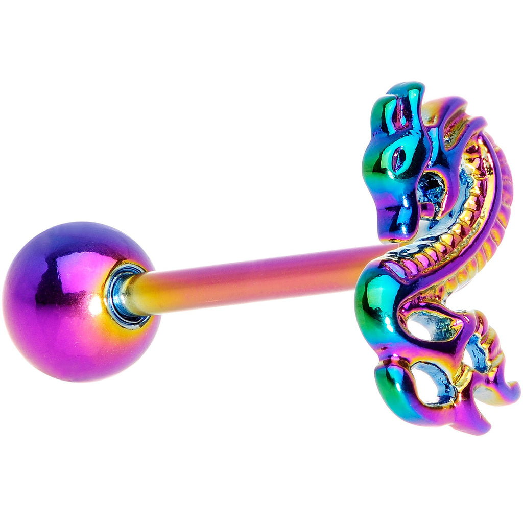 Rainbow Titanium Anodized 3-D Dragon  Barbell Tongue Ring