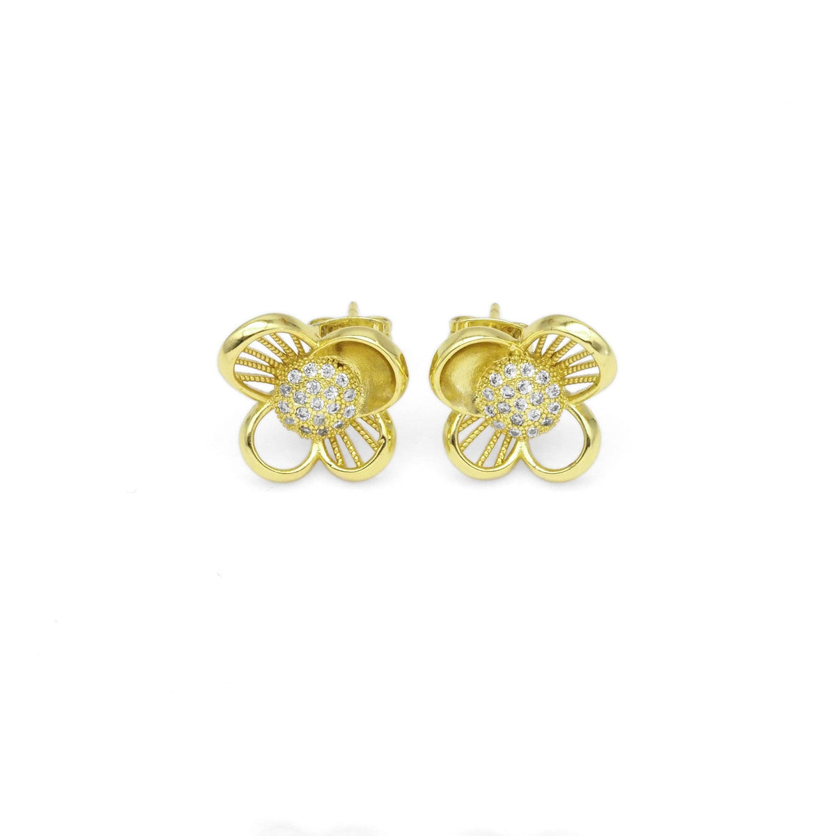 CZ Gold Flower Stud Earrings, Sku#LK899