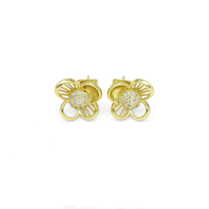 CZ Gold Flower Stud Earrings, Sku#LK899