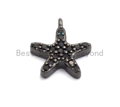 Micro Pave Black CZ Pave On Black Starfish Charm Beads, Starfish Charm, Black color beads, 9x10mm, sku#B100