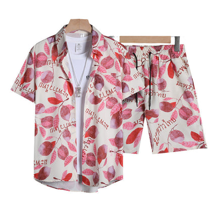 Floral Shirt Set Short Sleeves Retro All-over Floral Print Trendy