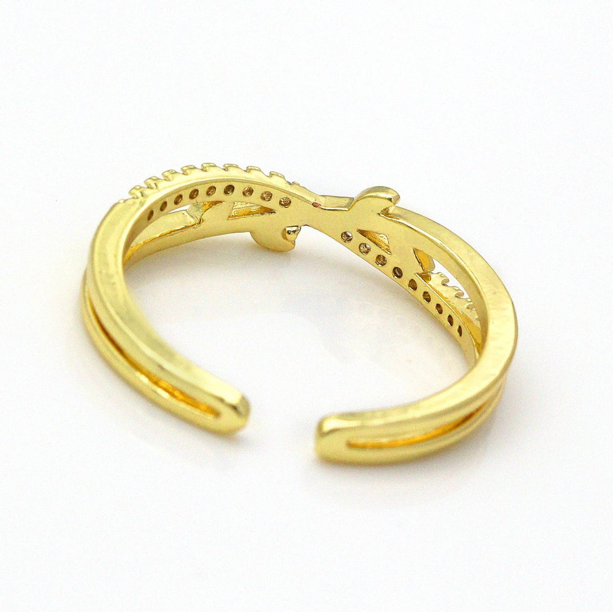CZ Pave Gold Criss Cross Adjustable Ring, Sku#LD338