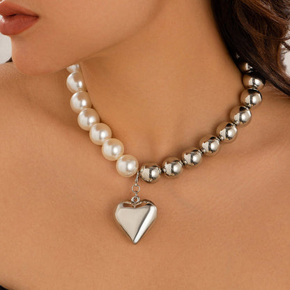 Multi-layer Ccb Round Beads Heart Pearl Necklace