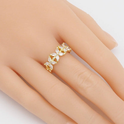 Gold Clear Crystal Flower Adjustable Ring, Sku#LD442