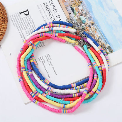 Bohemian Colorful Polymer Clay Disc Beads Necklace