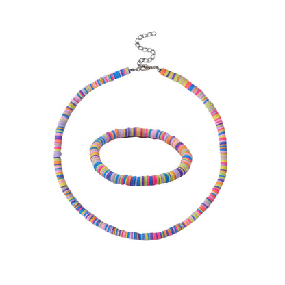 Bohemian Colorful Polymer Clay Disc Beads Necklace