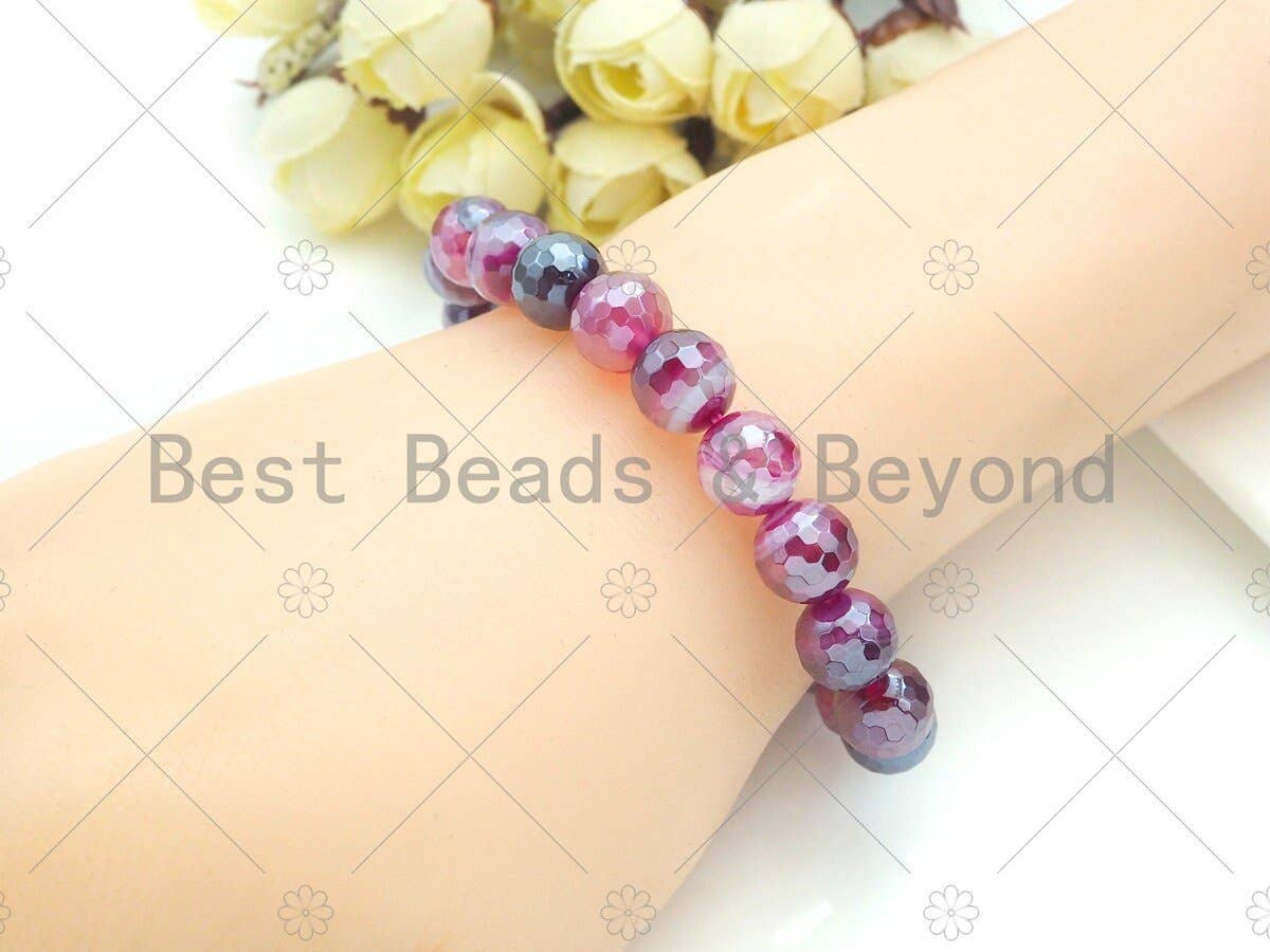 Mystic Hot Pink Banded Agate Stretchy Bracelet, Sku#U1094