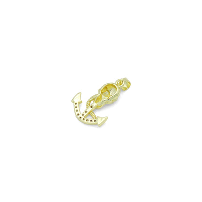 CZ Gold Skull On Anchor Charm Pendant, Sku#LK1167