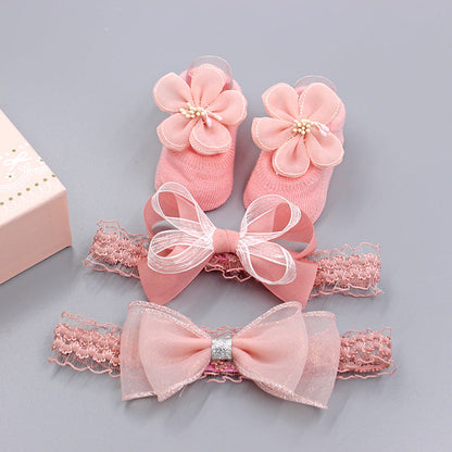 Flower Baby Girl Headband Socks Set Shoes With  Crown Bows Newborn Headbands For Girls Turban Baby Hair Accessories