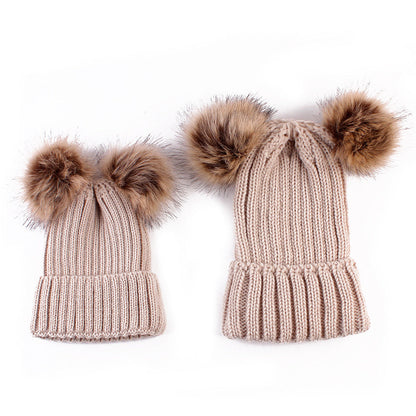 Modern Trend Children's Winter Toddler Baby Kids hat Cap With Two Double Pompom Ears Funny Hat