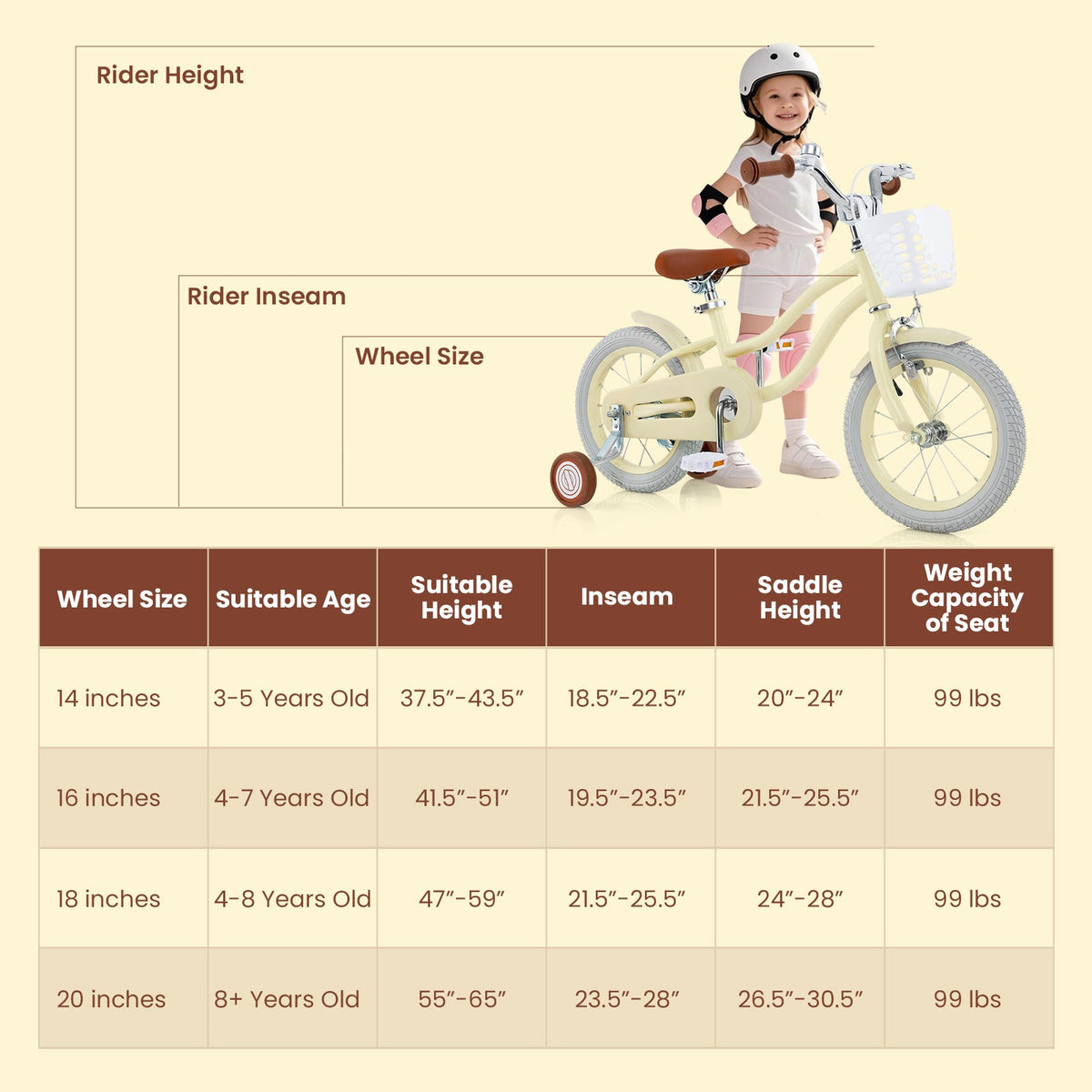 14/16/18 Inch Kids Bike Adjustable with Training Wheels Ages 3-8 Years Olds-18 inches