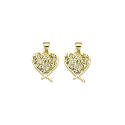 Gold CZ Butterfly On Heart Charm, Sku#LK887