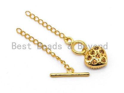 1set, CZ Micro Pave Heart Shaped Toggle Clasp, CZ Pave Gold,Silver,Black,Rose Gold Toggle Clasp for Jewelry Making, 13mm, sku#AA2