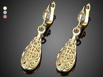 18K Gold Laser Cut Filigree Drop Earrings - Assorted Colors
