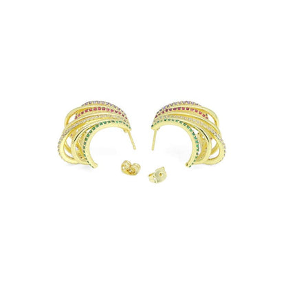 Clear Colorful CZ Multiline Claw Shape Earrings, Sku#A393