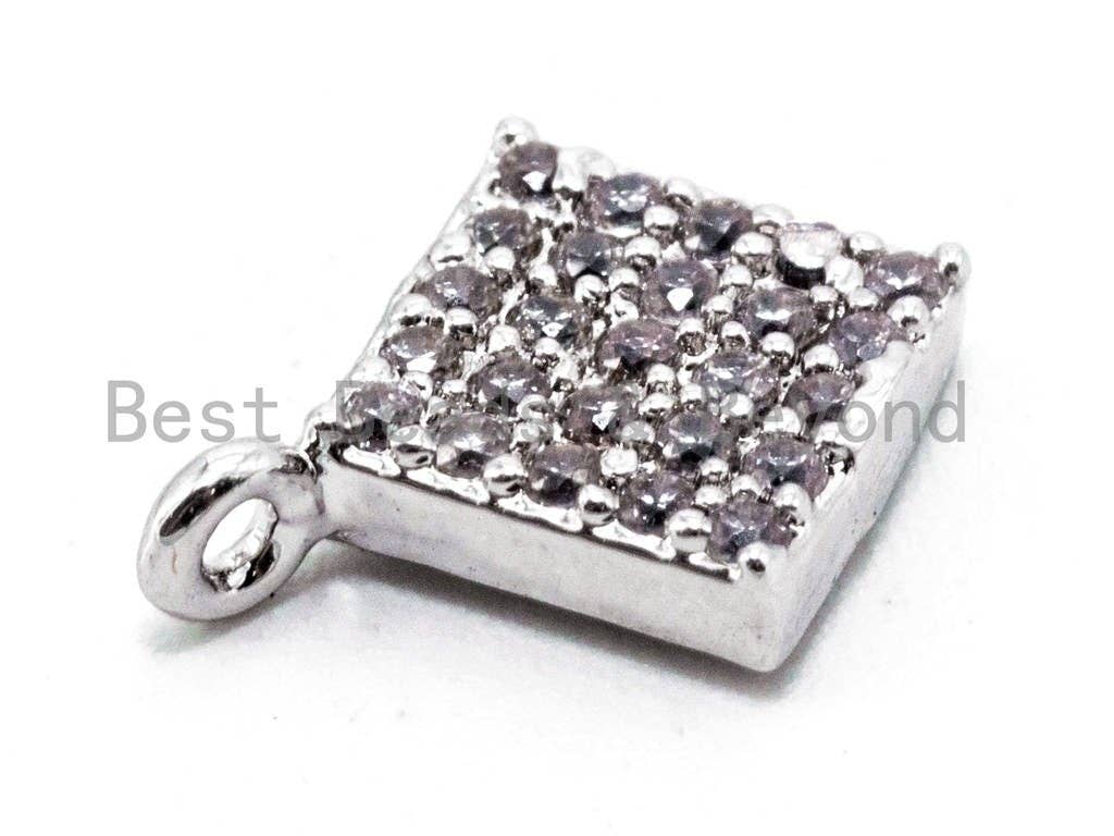 1PC/2PCS CZ Clear Micro Pave 8x10mm Diamond Shaped Charm for Bracelet, Gold/Rose Gold/Silver/Gunmetal plated, Pave Dangle Charms,Sku#B65