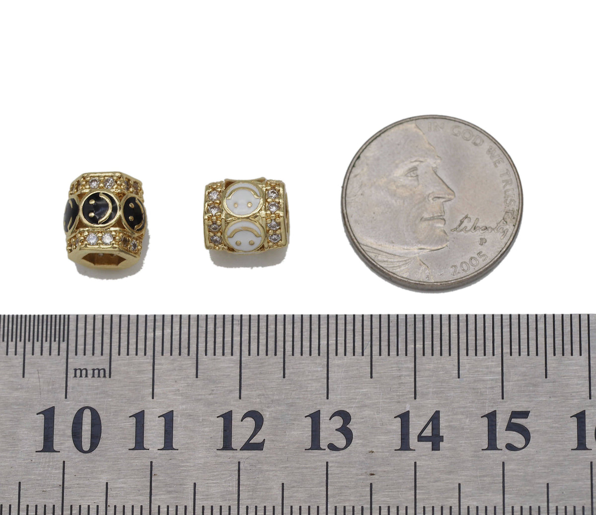 CZ Enamel Smiley Face On Tube Spacer Beads, Sku#LD277