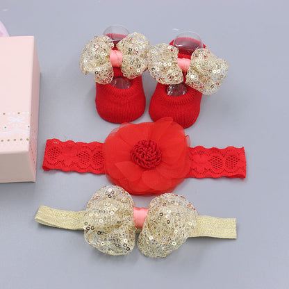 Flower Baby Girl Headband Socks Set Shoes With  Crown Bows Newborn Headbands For Girls Turban Baby Hair Accessories