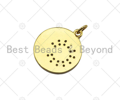 Gold Filled CZ Micro Pave Daisy Flower On Coin Shape Pendant,18K Gold Filled Lover Word Charm, Necklace Bracelet Charm,18x20mm,Sku#LK339