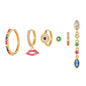 Multi Sets of Blue Flower Pierced Earrings, 4-6pcs, 18k Gold Plated Stud Drop Hoop Huggie Cuff Chain, S925 Needle