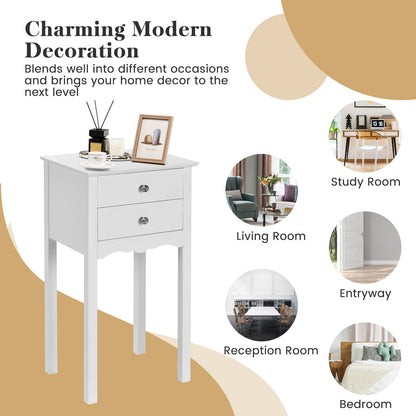 Side Table End Accent Table with 2 Drawers-White