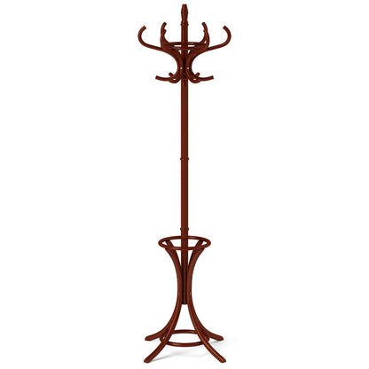Wood Standing Hat Coat Rack with Umbrella Stand