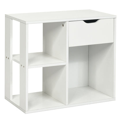 3-Cube Bookcase 2-tier Wooden Storage Shelf with Pull-out Drawer-Brown