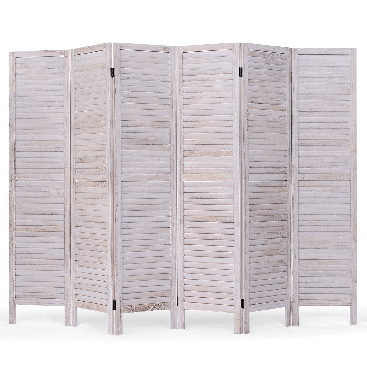 6 Panels Classic Venetian Wooden Slat Room Screen-White