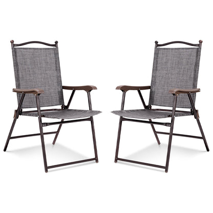 Set of 2 Patio Folding Sling Back Camping Deck Chairs