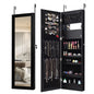 Lockable Wall Door Mounted Mirror Jewelry Cabinet w/LED Lights