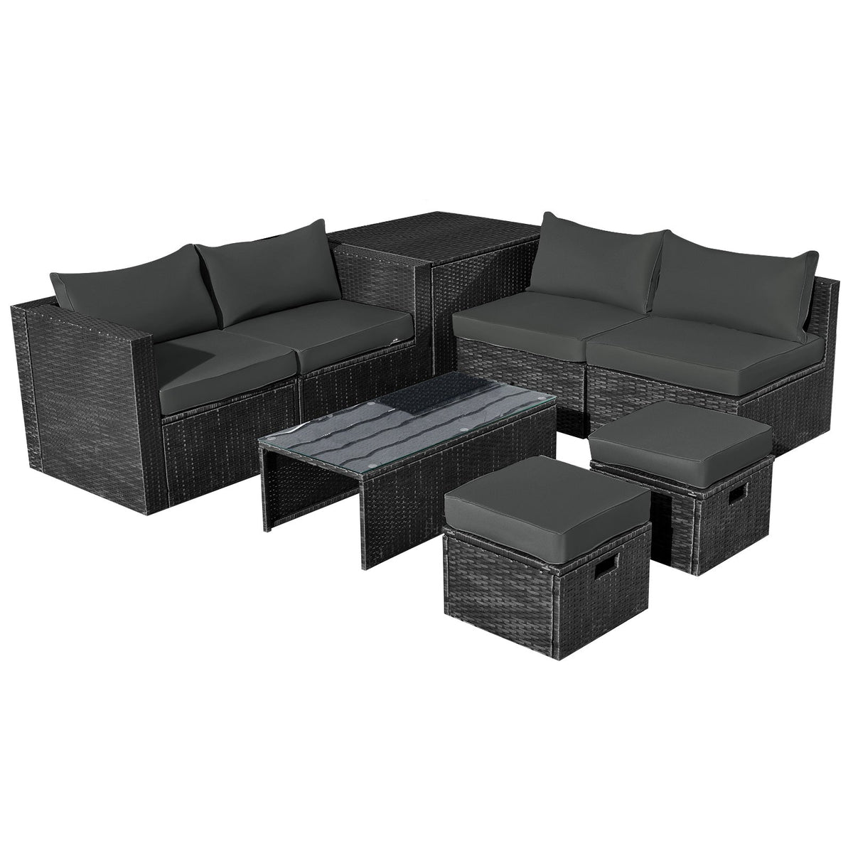 8 Pieces Patio Rattan Storage Table Furniture Set