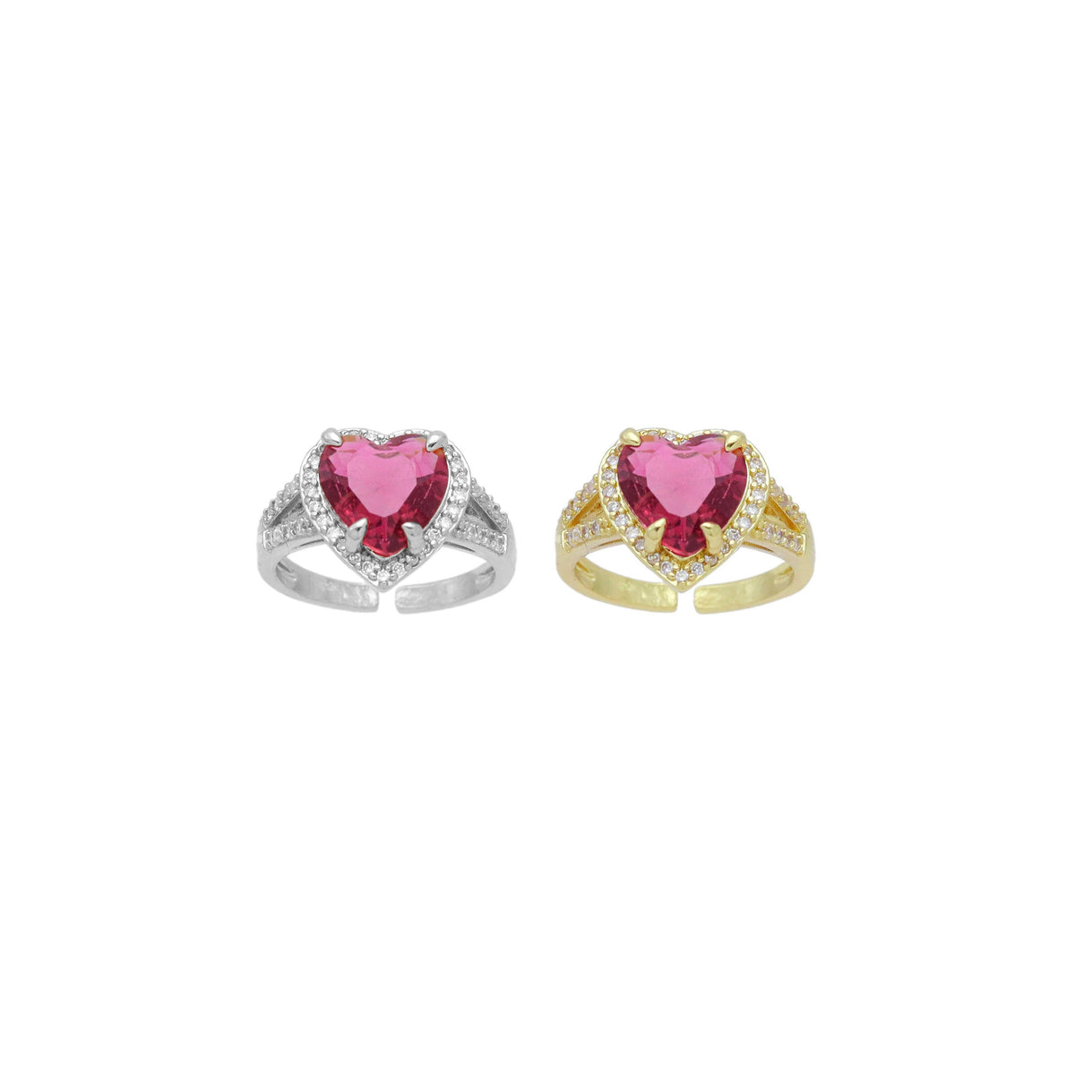 Big Fuchsia Pink Heart CZ Statement Adjustable Ring, Sku#A317
