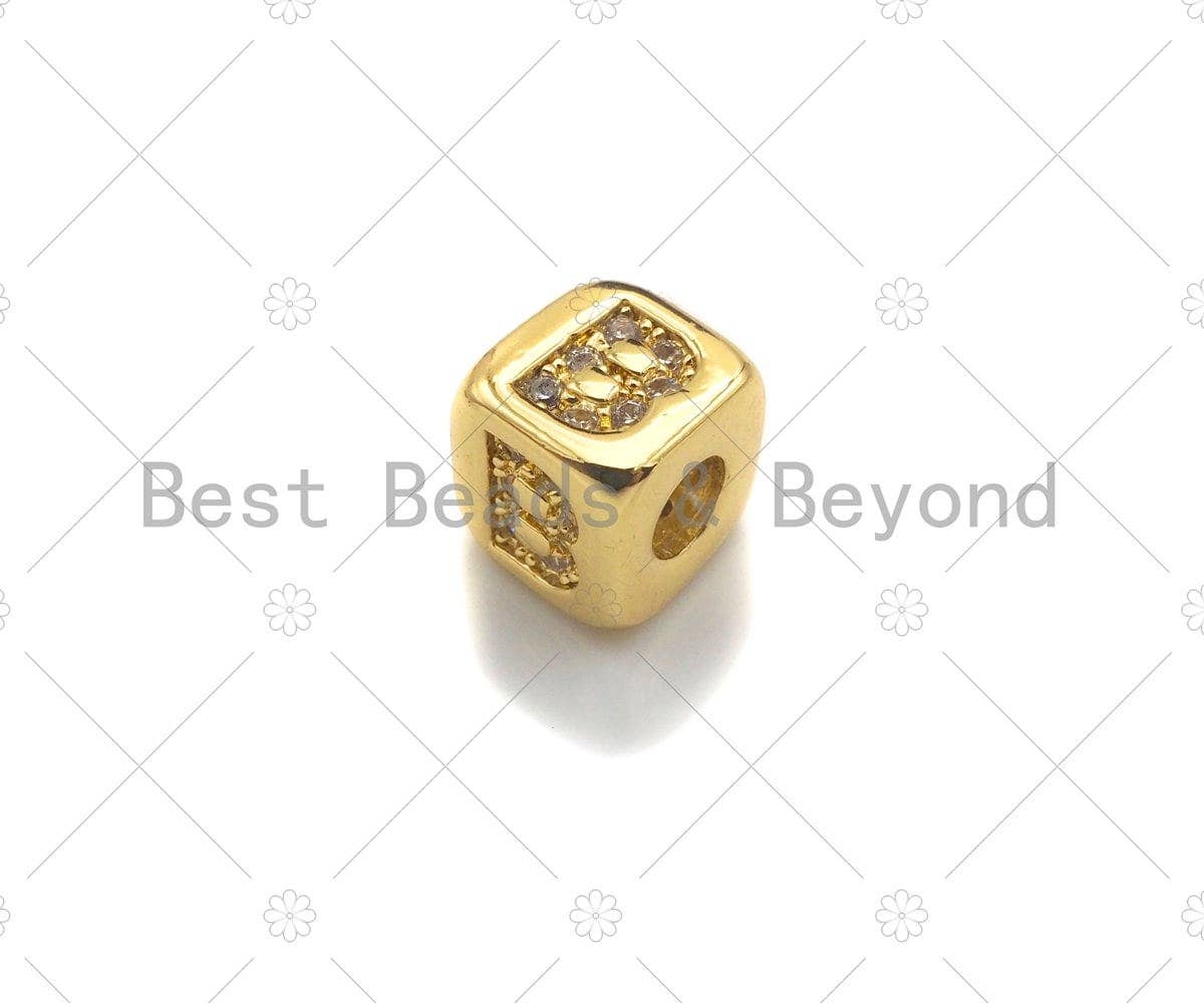 6mm Gold Alphabet CZ Micro Pave Large Hole Spacer Beads, Cubic Zirconia Cube Letter Beads, Initial Letter Beads, Cube letter, sku#JL43