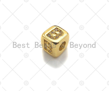 6mm Gold Alphabet CZ Micro Pave Large Hole Spacer Beads, Cubic Zirconia Cube Letter Beads, Initial Letter Beads, Cube letter, sku#JL43