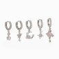Multi Sets of Blue Flower Pierced Earrings, 4-6pcs, 18k Gold Plated Stud Drop Hoop Huggie Cuff Chain, S925 Needle