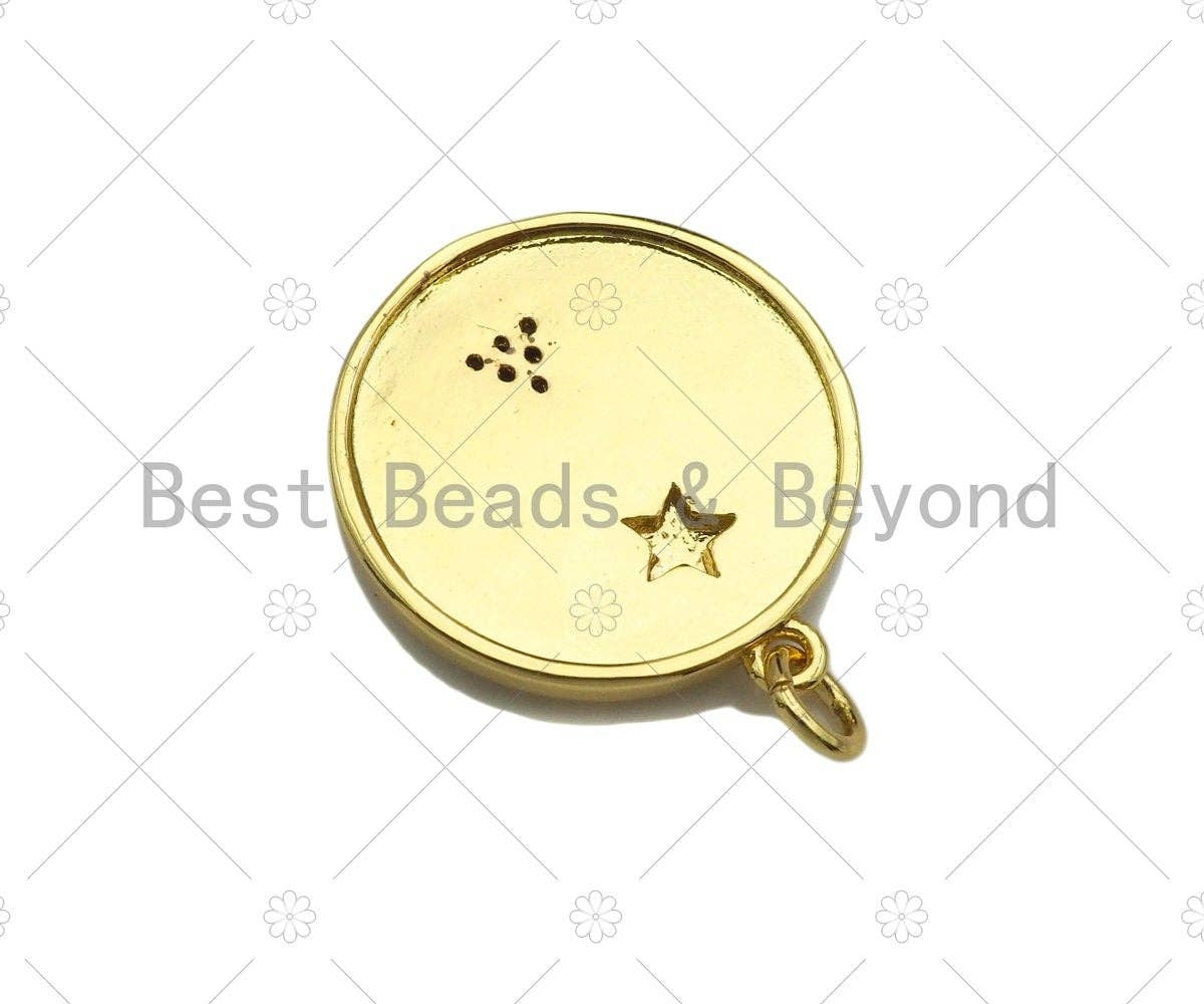 Colorful Enamel Pave Star Arrow Triangle On Round Coin Pendant, Gold Enamel Round Pendant, Pave Enamel Jewelry Findings,20x23mm,Sku#L438