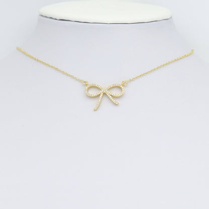 Clear CZ  Gold Bow knot Connector Charm Pendant, Sku#LK1020