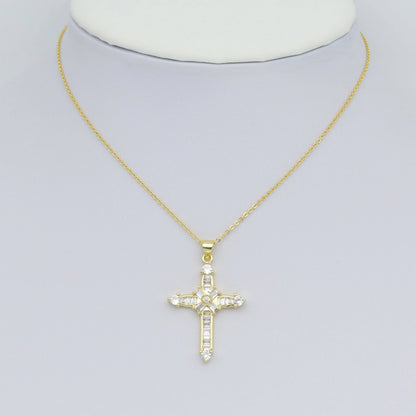 Gold Clear Baguette CZ Cross Charm Pendant, Sku#LD638