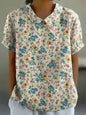 Stylish Digital-print Lapel Short-sleeve Shirt