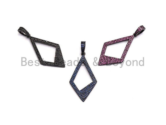 CZ Micro Pave Hollow out Rhombus Shape Pendant, Rhombus Frame Shape Pendant Charm, Earrings Necklace Bracelets Making Charm,20x45mm, sku #X4