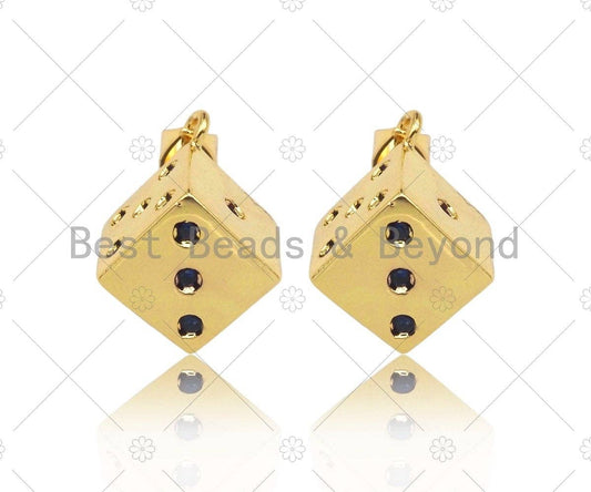 CZ Micro Pave Gold Dice Charm, Necklace Bracelet Charm Pendant,13x15mm,Sku#LK302