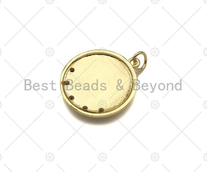 Colorful CZ Micro Pave Virgin Mary On Round Coin Shape Pendant,18K Dainty Gold Medallion Charm, Necklace Bracelet Charm,19x21mm,Sku#JL45