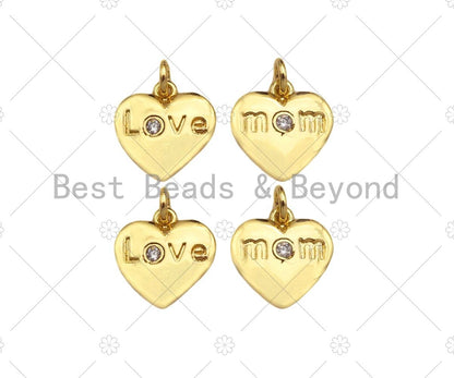 Love/Mom Word On Heart Shape Pendant18K Dainty Gold Medallio